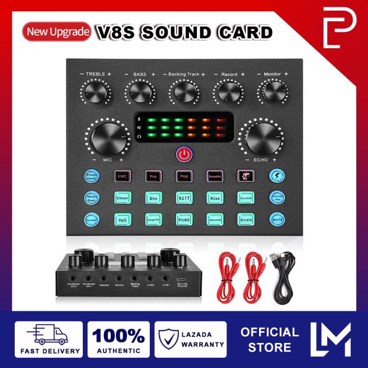 V8S Sound Card Audio Mixer USB External Sound Card Headset Microphone