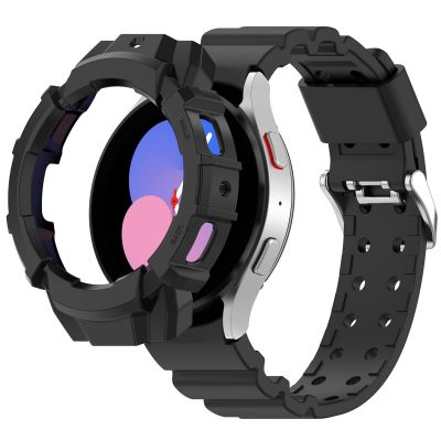 สำหรับ Samsung Galaxy Watch5 44มม. สายนาฬิกาข้อมือซิลิโคน + เคสป้องกัน (สีดำ)