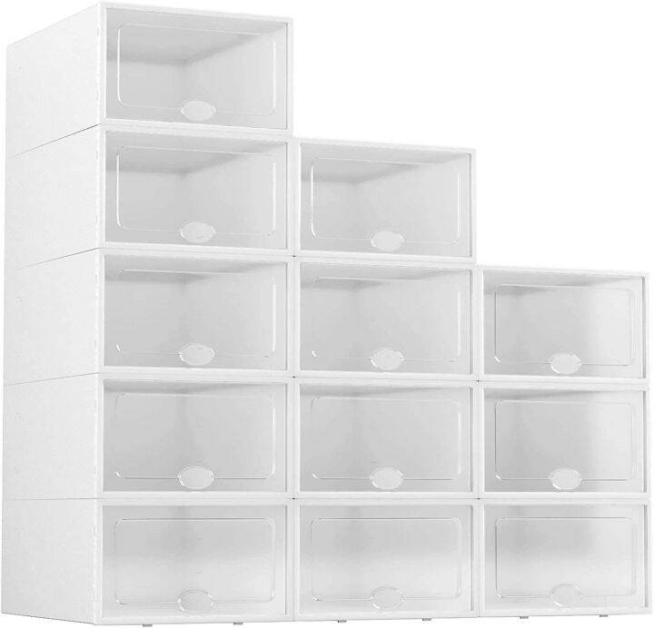 12 Pack Shoe Storage Box Shoe Box Clear Plastic Stackable Drop Front