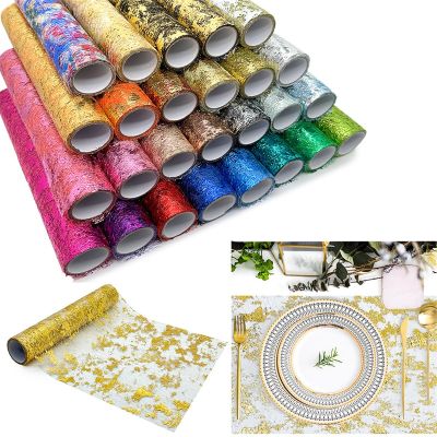 3Yards 28cm Hot Gold Foil Tulle Roll Spool Table Flags Wedding Party Background Decoration Materials Table Runner Decor
