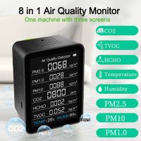 8 In 1 Smart Air Quality Monitor PM2.5 PM1.0 PM10 HCHO TVOC CO2 Temperature Humidity Detector One Machine Three Screens Detector