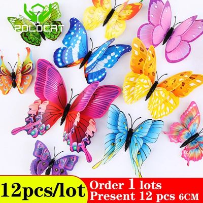 Polocat 12 Pcs/Lot 3D Butterflies Home Decoration Stickers Double Layer Sticker Multicolor for Room Wall