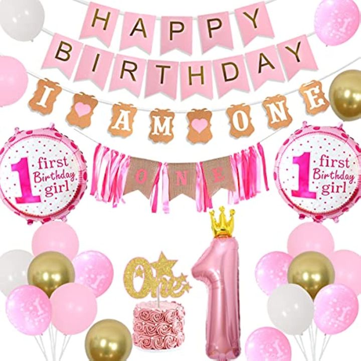 CHEEREVEAL 1st Birthday Decorations for Girls - Pink and Gold Balloons ...