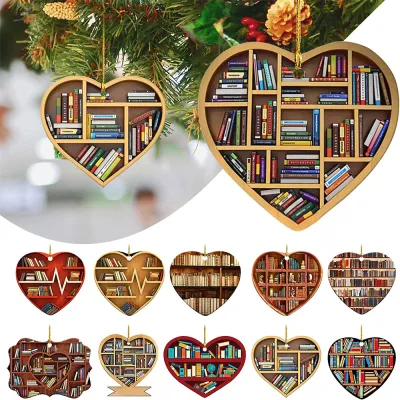 Unique Christmas Gift Book-themed Xmas Decoration Heart-shaped Hanging Decoration Book Lovers Hanging Ornament Home And Car Decor