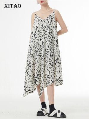 XITAO Dress Women Irregular Print Sling Dress