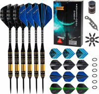 ‎GOOSO GOOSO Professional Steel Tip Darts Set 24g/22g/20g/18g with 12pcs Dart Flights + Dart Sharpener + Magnetic Case + Darts Tool (6 Pack) Brass 18G