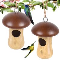 2Pcs Mushroom Shape Garden Yard Decoration Sparrow Cage Bird House Tree Hanging Feeder Bird Nests Wooden