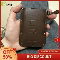 KEMY Men Genuine Leather Aluminum Card Wallet Slim Business Cardholder Wallet Vintage Smart Card Key Luxury Credit Card Holder Card Holders