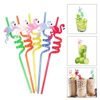 5 Pcs Set Disposable Plastic Straw Flamingo Mixed Color For Cocktail Drink Spiral Decoration Straws Party J8Z7