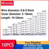 304 Stainless Steel Compression Spring Return Spring Steel Wire Diameter 0.8 0.9mm Outside Diameter 5 18mm 10 Pcs