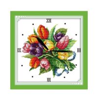 Tulip clock face cross stitch kit 14ct 11ct count print canvas wall clock stitches embroidery DIY handmade needlework plus