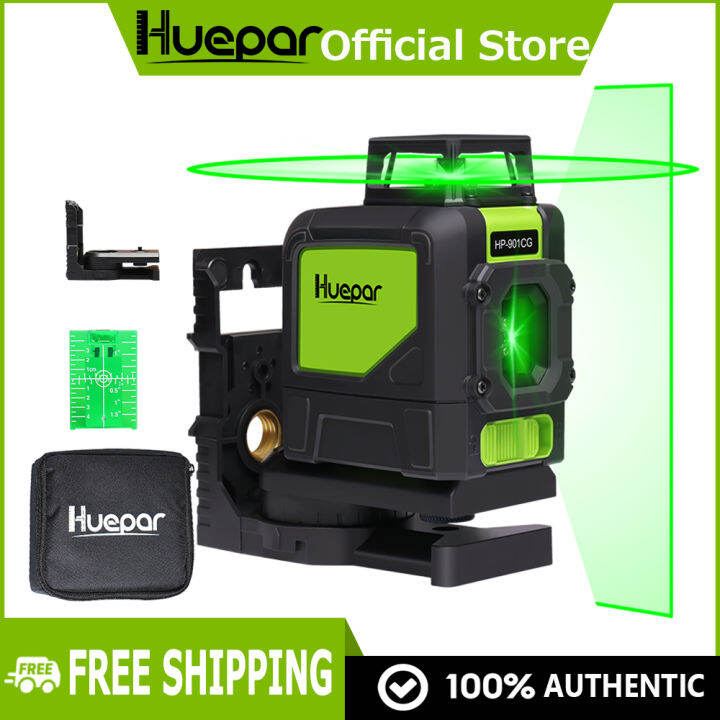 Huepar 5 Line Laser Level Green Beam Selfleveling 360Degree Coverage Horizontal and Vertical
