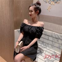 ✨joynic✨ จุด ฤดูร้อนใหม่ เดรสคอเหลี่ยมเอวระบาย กระโปรงสั้นสีขาวแขนสั้น ถูกบางAชุดเดรส เสื้อผ้าผู้หญิง ชุดเดรส ชุดเดรสแขน