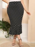 Black High Waist Skirts White Polka Dot Package Hip Plus Size 3XL 4XL Midi Length Mermaid Jupes for Ladies Office Evening Party