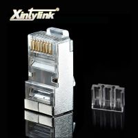 xintylink cat6 rj45 connector ethernet cable plug network 8P8C metal shielded male 8pin modular rj 45 jack terminals blue 50pcs Cables