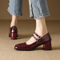 In the spring of 2023 the new high-heeled shoes paint shallow mouth square diamond single female shoe shiny little sweet wind Mary Jane shoes