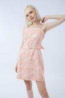 ESP เดรสลายดอกไม้แต่งเข็มขัดผ้า ผู้หญิง สีชมพู | Ditsy Floral Dress with Fabric Belt | 5747