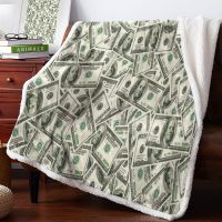 2023 in stock Money Dollar Pattern Throw Blanket Bedspread Coverlet Soft Warm Fleece Blanket Christmas Decor Blankets for Beds，Contact the seller to customize the pattern for free