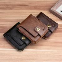 ZZOOI Vintage Mens Wallet PU Leather Short Purse Men Hasp Zipper Clutch Solid Color Wallets High Quality Durable Convenient Wallets