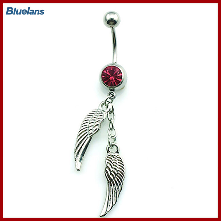 bluelans-แหวนประดับเจาะร่างกายสะดือที่ห้อยเสื้อผ้าแฟชั่นปีกพลอยเทียมคู่จิวใส่หูผู้หญิง