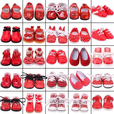 รองเท้าหนังรองเท้าบูทผ้าใบรองเท้าตุ๊กตาสีแดง5ซม. สำหรับตุ๊กตาสาวอเมริกัน14.5นิ้วแนนซี่ปาโอลาเรนาตุ๊กตา EXO ของเล่นเด็ก Our Generation