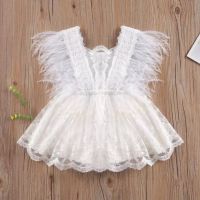 Baywell Summer Infant Baby Girl Lace Hem Bodysuit Dress Clothes Feather Sleeve Tutu Backless Playsuit Princess Jumpsuit Dresses