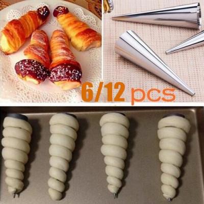 6PCS/12PCS Cone Shape Spiral Croissant Denmark Pointed Metal Spiral Baking Tool for Making Croissants Roll Bread Silver