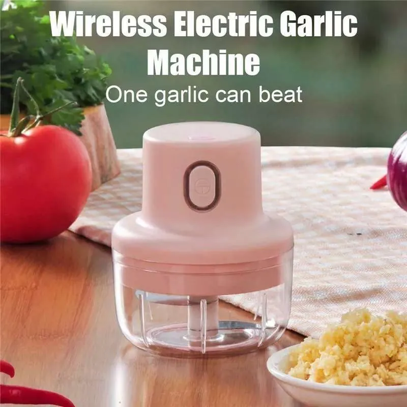 250ML Pink USB Wireless Electric Garlic Masher Sturdy Press Mincer  Vegetable Chili Meat Grinder Food Chopper Kitchen Tools