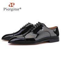 Piergitar 2019 Handmade Black Parent Leather Men Dress Shoes Wedding and Banquet men red bottom shoes Lace-up Men Derby Shoes