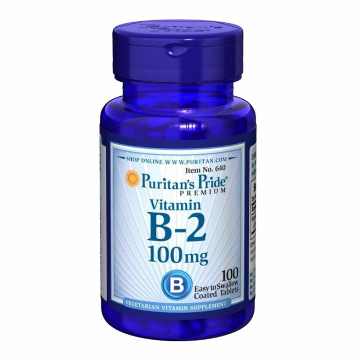 ตรงปก ของแท้ นำเข้า USA Puritans Pride Vitamin B2 100mg 100 Tablets Riboflavin Vitamin b2 Mouth ulcers ไรโบฟลาวิน วิตามินบี 2 แผลในปาก
