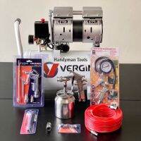 Vergin 30 ลิตร ถังลม ปั๊มลม ปั๊มลมออยฟรี (อัพเกรด 1,000 W)+พร้อมอุปกรณ์ 6 อย่าง + กาพ่นสี KANTO กระป๋อง (ล่าง) เสียงเงียบ ดูแลง่าย