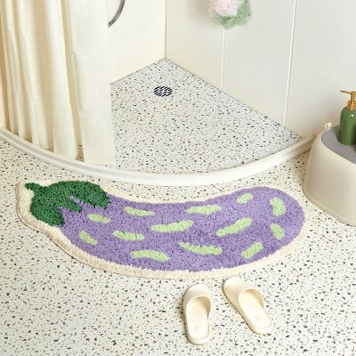 【cw】 Arc-shaped Mats Non-slip Banana Eggplant Shaped Tub Rug Quick-drying Absorbent Floor Shower Room Doormat ！