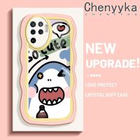 Chenyyka เคสสำหรับ OPPO A94 4G F19 Pro Reno 5F Reno 5 Lite เคสการ์ตูนน่ารักลายฉลามใหม่มาการอนโคลอร์คลื่นขอบนุ่มเคสมือถือกันกระแทกแบบใสสร้างสรรค์เคสโปร่งใสลายรูปซิลิกาเจลฝาครอบป้องกัน