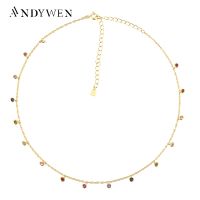 ANDYWEN สร้อยสร้อยคอโช้คเกอร์ประดับเพทายสีรุ้ง925เงินสเตอร์ลิงแนวร็อคพังค์ปาร์ตี้จี้ลูกปัดใหม่2021เครื่องประดับชั้นดี