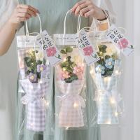 Hand-Knitted Crochet Bouquet Milk Cotton Artificial Flower PVC Gift Bag Led Light String Set Creative Handicraft Gift Home Decor