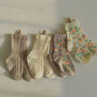 deer jonmi 2022 Spring Baby Girls Cute Cotton Socks Korean Style Rib Floral Children Knitted Breathable Socks 4 pairs Sets