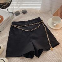 [COD] Chain decoration high waist casual womens outerwear all-match summer 2022 new Korean version slim black wide-leg