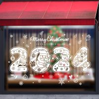 Iloverosemerry สติกเกอร์ติดหน้าต่างปีใหม่2024,สติกเกอร์ต้นคริสต์มาสซานตาคลอสซานตาคลอสมนุษย์หิมะตกแต่งคริสต์มาส