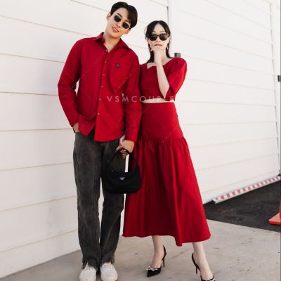 ชุดคู่ ชุดออกงานคู่ ชุดไปงานคู่ ชุดคู่สวยๆ ชุดคู่สีแดง ชุดถ่ายprewedding ชุดใส่วาเลนไทน์ ชุดคู่รัก VSM #9016