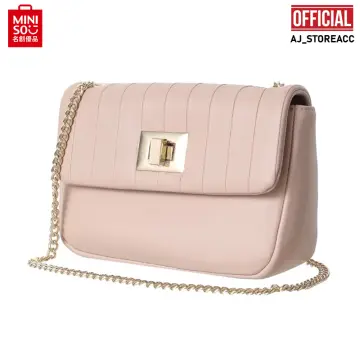 Miniso Debossed Crossbody Shoulder Bag with Chain (Beige)