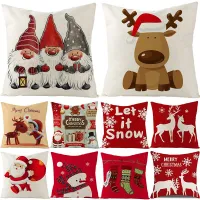 Home Bedroom Living Room Decor Pillowcase Christmas Decoration Cushion Cover Pillow Cover Santa Elk Dwarf Print Pillowcase