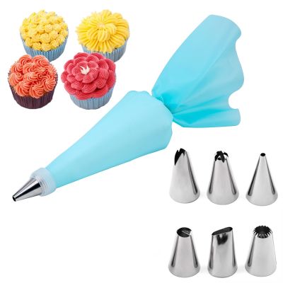 ❅ 8 Pcs/Set Silicone Kitchen Accessories Icing Piping Cream Pastry Bag with 6 Stainless Steel Nozzle Set DIY Cake Decorating Tips