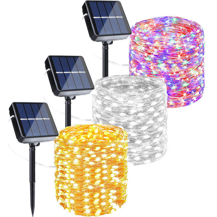 NUVOX Solar String Lights Outdoor Waterproof, 1 Pack 33FT 100 LED Fairy Lights, 8 Modes Copper