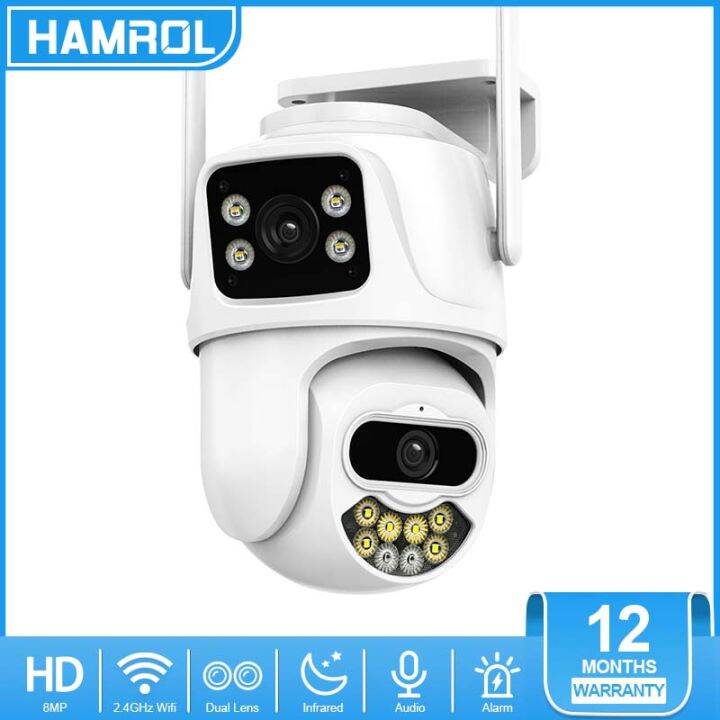 Hamrol 8MP 4K PTZ WiFi IP Camera With Dual Lens Dual Screen Color Night ...