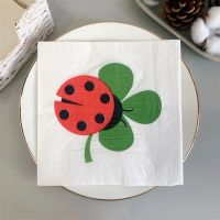 20Pcs/Pack Cute Flowers Beatles Decoupage Paper Napkins Kawaii Ladybug Insects Tissues for Kids Birthday Party Children 39;s Day