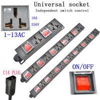 รางปลั๊กไฟ PDU ตู้แร็คเครือข่าย 1U หน่วยจำหน่ายไฟฟ้า Universal socket independent switch 2m extension line 1-13AC  ปลั๊ก C14