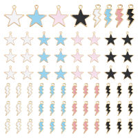 80Pcs 2 Style  Alloy Enamel Pendants Mixed Shape Light Gold Mixed Color 20x7-18.5x1-1.5mm Hole: 1.6-2mm 40pcs/style