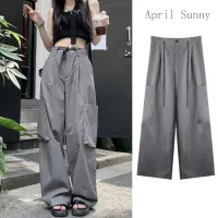 April Sunnyกางเกงคาร์โก้ผู้หญิงกางเกงลำลองทรงหลวมแนวสตรีทสไตล์กางเกงสาวเท่ดีไซน์กระเป๋าใหญ่