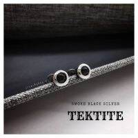 ต่างหูเงินรมดำหินสะเก็ดดาว Tektite