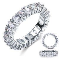 925 SILVER PAVE Oval cut FULL white Diamond ring finger ETERNITY BAND ENGAGEMENT WEDDING Stone Rings Size 5,6,7,8,9,10,11,12